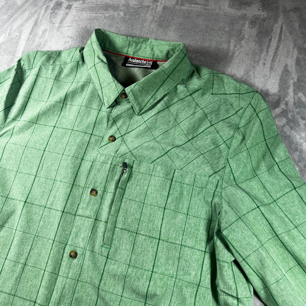 Avalanche Outdoor Supply Co Mens XL‎ Green Grid Hiking Button Up Shirt RN63619